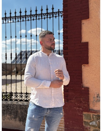 CAMISA LINO RAYAS BEIGE