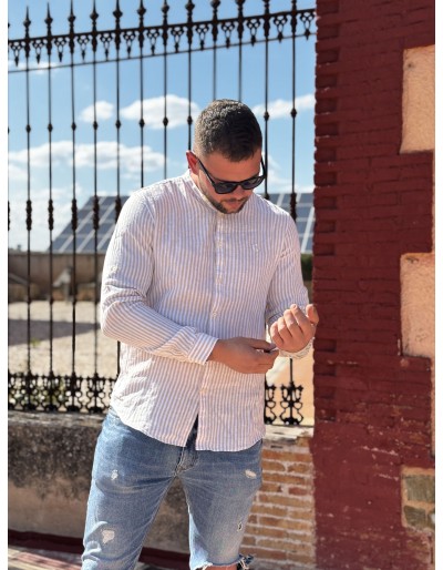 CAMISA LINO RAYAS BEIGE