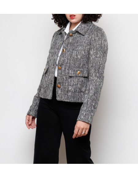 CHAQUETA GRIS BOTON ORO 