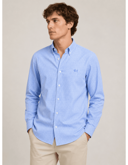 CAMISA CUADRITOS CELESTE